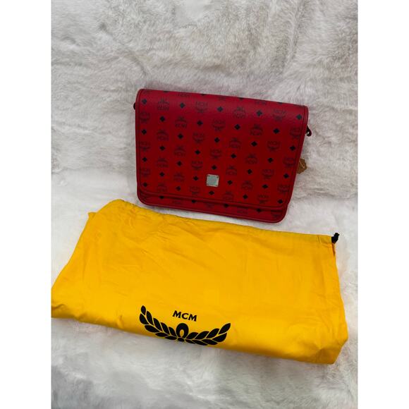 🔴 MCM Visetos Large Crossbody Messenger Bag – Red - Picture 1 of 6